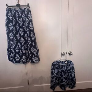 J. Crew Navy and White Floral Tiered Maxi Skirt AND top